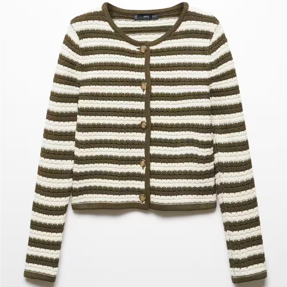 Like New Mango Stripped Cardigan with Jewel Buttons